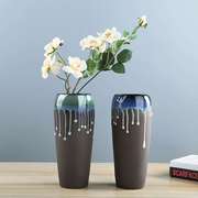 花瓶复古怀旧北欧创意简约摆件客厅，插干花银柳家用假花陶瓷种花盆