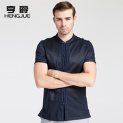 中国风亚麻短袖衬衫男士中式立领民族复古中年唐装衬衣夏季男装称