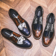 复古擦色撞色brogue鞋雕花，布洛克男鞋多色，三色拼接做旧巴洛克皮鞋