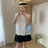 韩系小立领无袖衬衫女装2024夏季设计感小众气质飘带上衣
