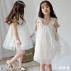 韩国女童连衣裙夏季小女孩，韩版花朵儿童吊带裙中大童，公主礼服纱裙