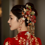 新娘唯美古典红色琉璃水晶花朵结婚秀禾服头饰仙美古风发饰品花馨