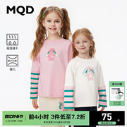 吸湿速干 MQD童装女童条纹假两件T恤24春儿童撞色长袖打底衫