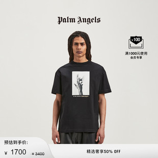 季末5折Palm Angels男女同款黑色棉质翅膀印花经典短袖T恤
