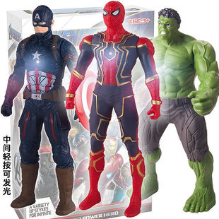 复仇者联盟绿巨人发光玩具，手办美国队长蜘蛛侠，钢铁侠公仔模型摆件