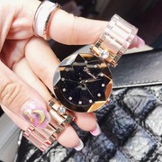 士手表款玫瑰金个性(金个性，)时尚星空面不锈钢，表带大气蒂米妮女