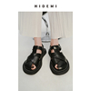 HIDEMI牛皮宽编织镂空设计感厚底凉鞋皮鞋 白色/黑色
