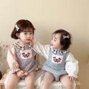 婴儿套装春秋装韩版婴幼儿长袖绣花领衬衫上衣碎花包屁哈衣两件套