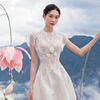 越南小众设计2023白色蝙蝠袖，荷叶拼接刺绣，镂空气质礼服连衣裙