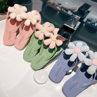 2022韩版花朵人字拖，女夏季外穿沙滩鞋，低跟防滑耐磨室内凉拖鞋