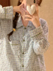 韩版2023年睡衣女春秋，款长袖长裤泡泡棉麻格子，冬季居家服套装