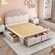 美式儿童实木床，1.35米1.5单人床抽屉气压高箱储物收纳女孩公主床