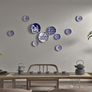 青花瓷陶瓷装饰挂盘客厅餐厅沙发背景墙壁饰新古典潮流时尚摆盘