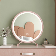 简约现代风梳妆台桌面大镜子，台式led灯化妆镜，卧室拍照圆形装饰镜