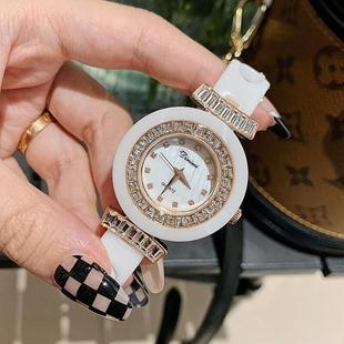 气质镶钻表盘士手表，蒂米妮表潮流女表带，时尚韩版白色陶瓷