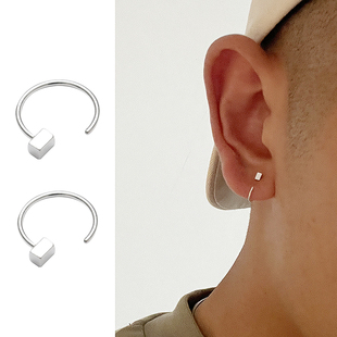 yijian925银耳钉耳环男潮流，设计感小众，单只耳扣耳圈养耳洞女