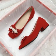 粗跟婚鞋女2024年中式红色，结婚新娘鞋子不累脚孕妇可穿高跟鞋