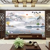 2022中式电视背景墙瓷砖客厅，沙发山水墨画影视墙砖家和万事兴