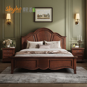 美式轻奢全实木床，1.8米美式双人床婚床1.5m简约大床卧室熙和家具