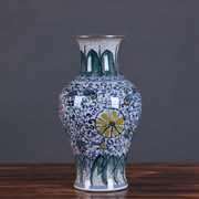 定制手绘青花陶瓷花瓶摆件仿古裂纹釉官窑玉壶春瓶陶瓷花瓶博