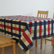 地中海红蓝格子桌布布艺餐桌布，茶几布台布(布台布)欧式时尚纯棉盖布