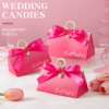 喜糖盒子2023结婚创意玫红色轻奢高级喜糖盒婚礼三角喜糖袋空