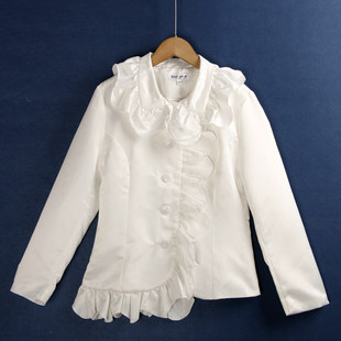 1406荷叶边外套秋季花边，大纽扣时尚纯白色，长袖上衣外贸原单