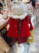 韩国中小童装20年秋冬女童，宝时尚洋气，可爱毛领红色斗篷外套