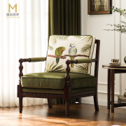 单人沙发美式沙发椅老虎椅，客厅休闲椅布艺实木真皮缅因森林