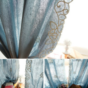 美式乡村地中海蓝色刺绣窗帘森系棉麻成品客厅卧室阳台飘窗窗帘布
