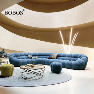bobos意式设计师客厅圆弧形，南瓜大转角泡泡布艺，沙发组合定制家具