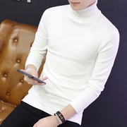 秋冬季白色高领毛衣男士韩版修身线衣纯色加绒加厚针织打底衫衣服