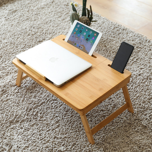 床上小桌子电脑桌折叠竹床上餐桌懒人桌加厚可升降实木宿舍学习桌