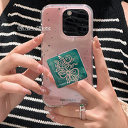 kaia 艺术ins泼墨复古绿宝石适用苹果15promax手机壳iphone1312创意支架4女14promax双层15pro全包手机套