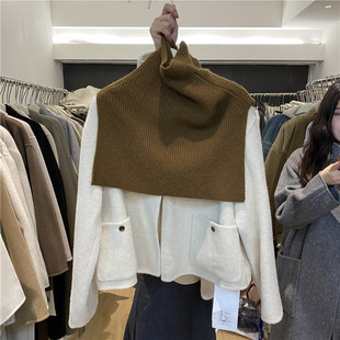 韩chic 气质套头披肩外搭女高级感气质针织毛线高领坎肩斗篷毛衣