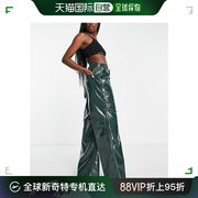 香港直邮潮奢afrm女士，阔腿仿皮工装深色绿色裤子