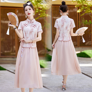 2024夏季新中式国风旗袍套装裙年轻款少女复古流行时尚两件套裙子