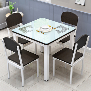 四人桌椅餐厅桌方桌子(方桌子，)钢化玻璃桌家用方形客桌双人桌椅餐桌椅组合