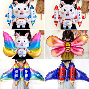 蜜蜂火箭蝴蝶翅膀气球充气天使背饰儿童卡通玩具拍照装饰摆摊