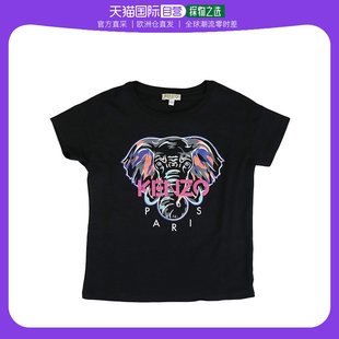 欧洲直邮KENZO 女童黑色棉质大象图案T恤 KQ10298-02