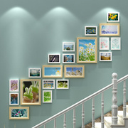 定制创意实木楼梯照片墙现代相框墙组合楼道走廊背景墙墙面装饰墙
