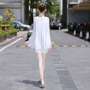 设计师款女装小众2024夏季白色裙子，显瘦蝙蝠袖气质雪纺连衣裙