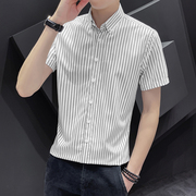 条纹衬衫男短袖外套夏季时尚，春装休闲韩版潮流短袖寸衬衣服