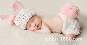 毛线编织外贸小兔新生儿手钩服装针织摄影童装造型衣蝴蝶结道具