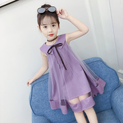女童连衣裙夏装，2024儿童网红裙子紫色，洋气女孩公主裙纱裙