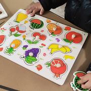 幼儿园1-3岁幼儿童手抓拼图动物水果认知早教益智力拼版木制嵌板