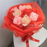 丝带玫瑰花束 材料包 DIY手工制作套装彩带缎带玫瑰花 礼物 11朵