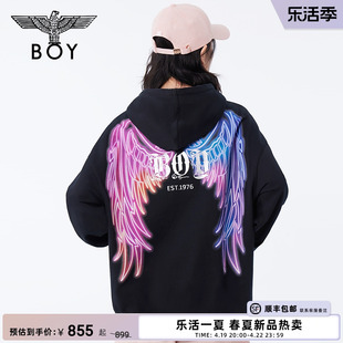 BOYLONDON春夏24情侣款长袖老鹰翅膀潮牌连帽套头卫衣N04014