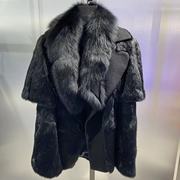 odbo2022短款五分袖皮草女奢华时尚气质黑色兔毛皮保暖外套