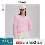 eland衣恋糖果色v领针织衫宽松短款套头学院，风撞色毛衣女(毛衣女)